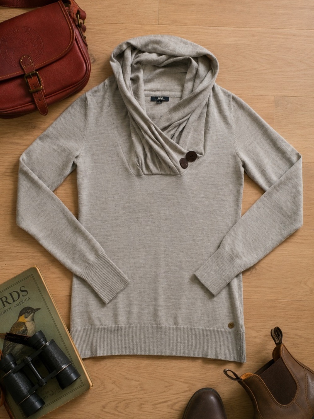 Emu Cowl Neck Hood Lightweight High End Luxury Merino Sweater Australian Wool M